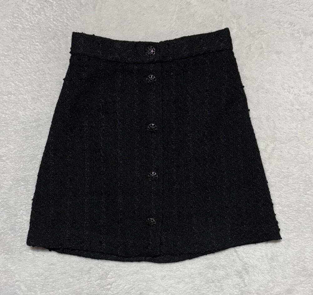 H&M Skirt Womens 2 Black A-Line Rhinestone Button Lined Short Mini